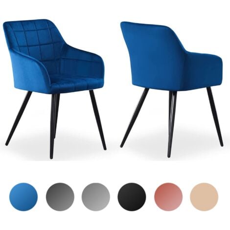 Set of 2 Camden Modern Velvet Dining Chairs - Ergonomic Curved back with Metal Legs - Armchair for Dining Room Kitchen Living Room - Blue