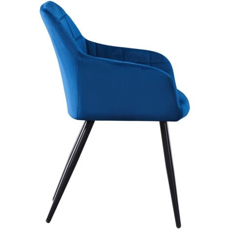 Set of 2 Camden Modern Velvet Dining Chairs - Ergonomic Curved back with Metal Legs - Armchair for Dining Room Kitchen Living Room - Blue