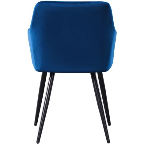 Set of 2 Camden Modern Velvet Dining Chairs - Ergonomic Curved back with Metal Legs - Armchair for Dining Room Kitchen Living Room - Blue