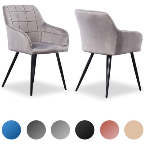 Set of 2 Camden Modern Velvet Dining Chairs - Ergonomic Curved back with Metal Legs - Armchair for Dining Room Kitchen Living Room - Light Grey
