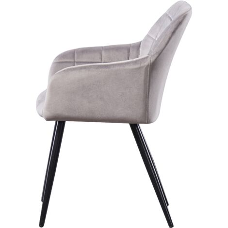 Set of 2 Camden Modern Velvet Dining Chairs - Ergonomic Curved back with Metal Legs - Armchair for Dining Room Kitchen Living Room - Light Grey
