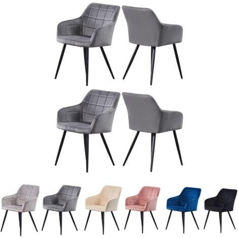 Camden Velvet upholstered Square Stitched Chairs - Dark Grey - Set of 4