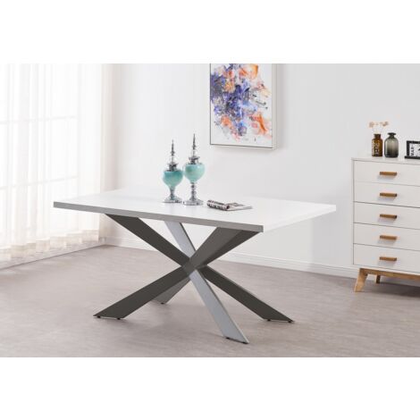 Duke LUX Camden Dining Set - a White Wooden Dining Table and Set of 4 Blue Velvet Dining Chairs - Dining Room Kitchen