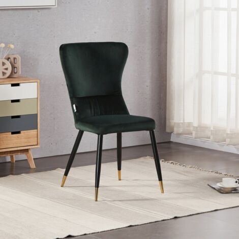 Single New York LUX Upholstered Dining Chair with Silver end Caps for Dining Room Kitchen - Green