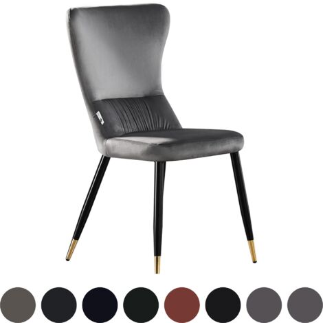Single New York LUX Upholstered Dining Chair with Silver end Caps for Dining Room Kitchen - Grey