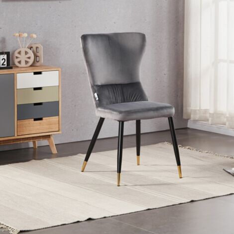 Single New York LUX Upholstered Dining Chair with Silver end Caps for Dining Room Kitchen - Grey