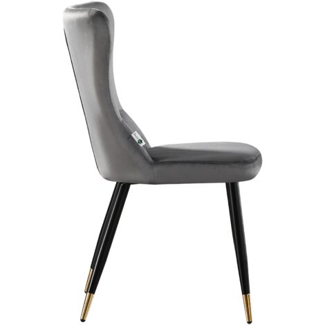 Single New York LUX Upholstered Dining Chair with Silver end Caps for Dining Room Kitchen - Grey