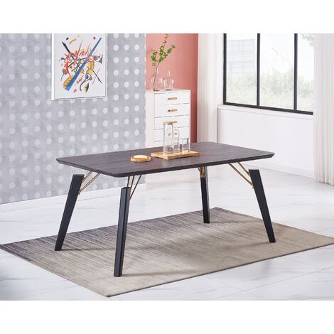 Cosmo Lux Single Dining Table, Solid Metal Legs and Wood Top, Black
