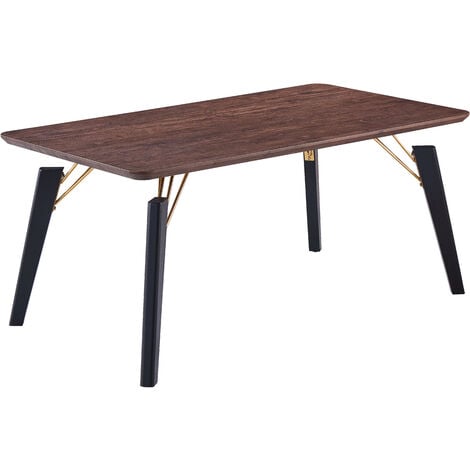 Cosmo Lux Single Dining Table, Solid Metal Legs and Wood Top, Walnut