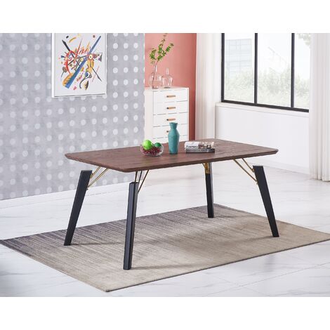 Cosmo Lux Single Dining Table, Solid Metal Legs and Wood Top, Walnut