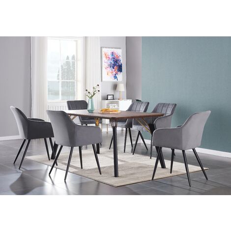 Cosmo Lux Single Dining Table, Solid Metal Legs and Wood Top, Walnut