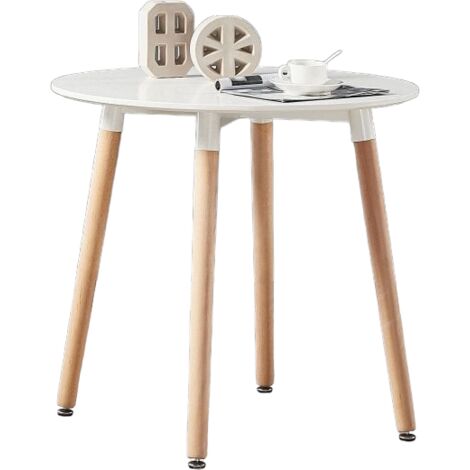 Halo Dining Table | Round Shape | Modern | Wood Legs & White Top | 2-4 Seater (WHITE)