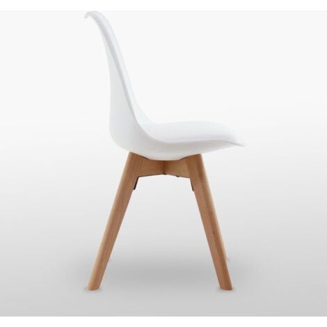 Single Lorenzo Scandinavian Minimalist Dining Chairs with Faux Leather Cushions and Solid Wood Legs - Side Chair for Dining Room Kitchen Office - White