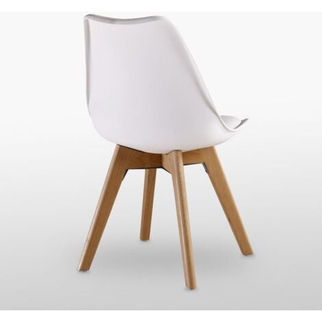 Single Lorenzo Scandinavian Minimalist Dining Chairs with Faux Leather Cushions and Solid Wood Legs - Side Chair for Dining Room Kitchen Office - White