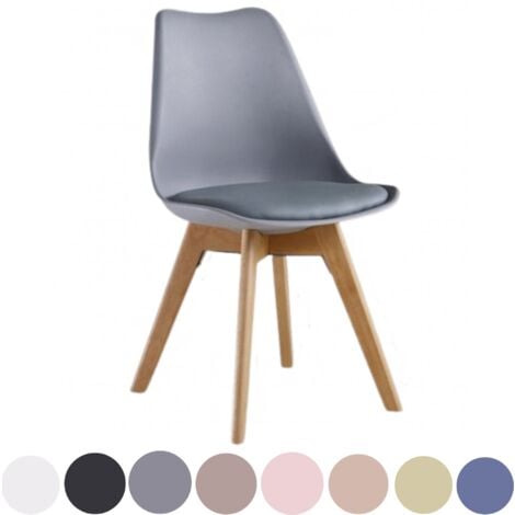 Single Lorenzo Scandinavian Minimalist Dining Chairs with Faux Leather Cushions and Solid Wood Legs - Side Chair for Dining Room Kitchen Office - Grey