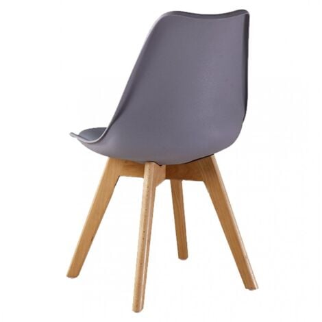 Single Lorenzo Scandinavian Minimalist Dining Chairs with Faux Leather Cushions and Solid Wood Legs - Side Chair for Dining Room Kitchen Office - Grey