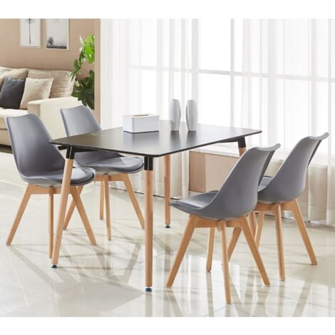 Single Lorenzo Scandinavian Minimalist Dining Chairs with Faux Leather Cushions and Solid Wood Legs - Side Chair for Dining Room Kitchen Office - Grey