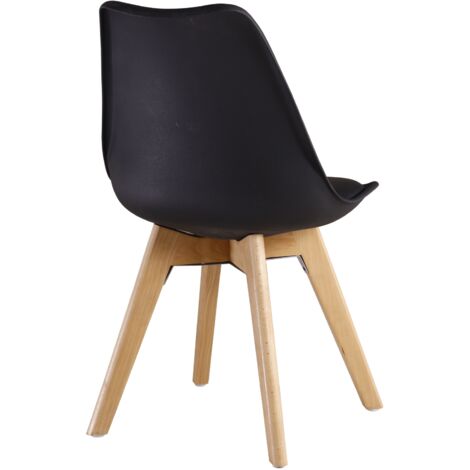 Set of 2 Lorenzo Scandinavian Minimalist Dining Chairs with Faux Leather Cushions and Solid Wood Legs - Side Chair for Dining Room Kitchen Office - Black