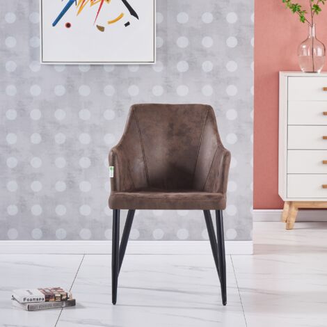 Single Zarah Modern Leather Dining Chair - Upholstered in Faux Leather with Metal Legs - Armchair for Dining Room Kitchen Living Room - Dark Brown