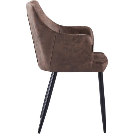 Single Zarah Modern Leather Dining Chair - Upholstered in Faux Leather with Metal Legs - Armchair for Dining Room Kitchen Living Room - Dark Brown