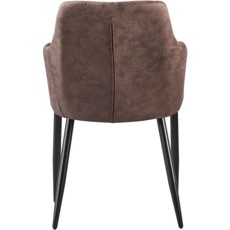 Single Zarah Modern Leather Dining Chair - Upholstered in Faux Leather with Metal Legs - Armchair for Dining Room Kitchen Living Room - Dark Brown