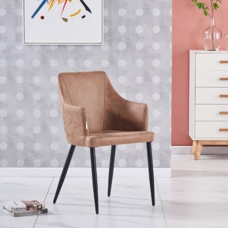Single Zarah Modern Leather Dining Chair - Upholstered in Faux Leather with Metal Legs - Armchair for Dining Room Kitchen Living Room - Cappuccino