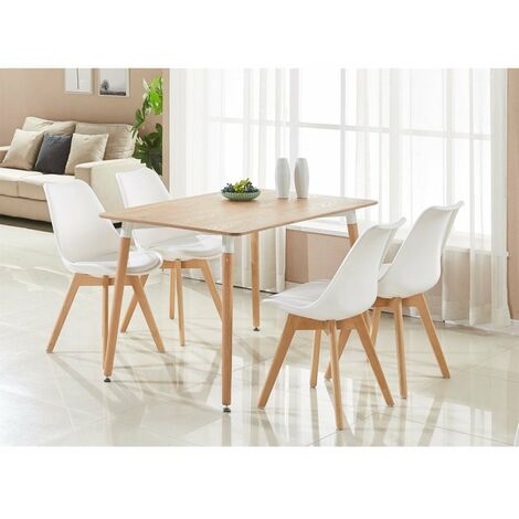 5 Pieces Retro and Modern Scandinavian Dining Set - a Halo White Dining Table & White Dining Chairs Set of 4