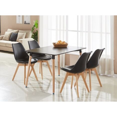 Halo Lorenzo Dining Set - a Black Wooden Dining Table and Set of 4 Black Polypropylene Dining Chairs - Dining Room Kitchen