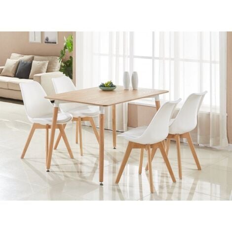 Halo Lorenzo Dining Set - an Oak Wooden Dining Table and Set of 4 White Polypropylene Dining Chairs - Dining Room Kitchen