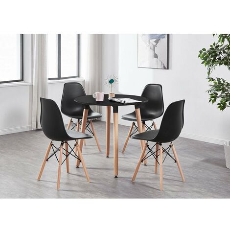 Eiffel Halo Round Dining Table Set With, Black Round Dining Table And 4 Chairs