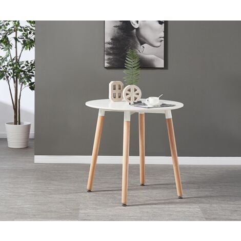 Halo Round Lorenzo Dining Set - a White Wooden Dining Table and Set of 4 White Polypropylene Dining Chairs - Dining Room Kitchen