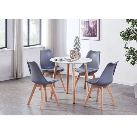Halo Round Lorenzo Dining Set - a White Wooden Dining Table and Set of 4 Grey Polypropylene Dining Chairs - Dining Room Kitchen