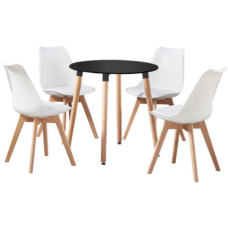 Lorenzo Halo Round Dining Table Set, White Round Dining Table 4 Chairs
