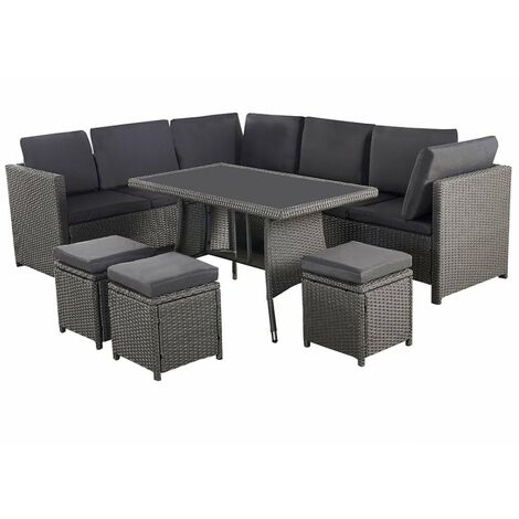 Algarve 9 Seater Outdoor Sofa & Table Set - Grey Finish - 7 Pieces
