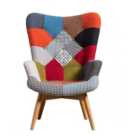 Set of 1/2/4 Harper Patchwork Fabric Upholstered Padded Armchair - Multicoloured - Single