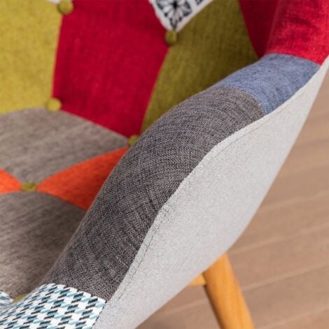 Set of 1/2/4 Harper Patchwork Fabric Upholstered Padded Armchair - Multicoloured - Single
