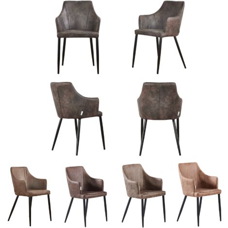 Set of 4 Zarah Modern Leather Dining Chairs - Upholstered in Faux Leather with Metal Legs - Armchair for Dining Room Kitchen Living Room - Dark Brown