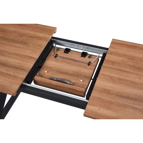 Toga Single Extendable Dining Table, Solid Metal Legs and Wood Top, Brown