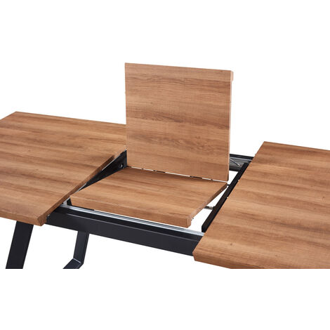 Toga Single Extendable Dining Table, Solid Metal Legs and Wood Top, Brown