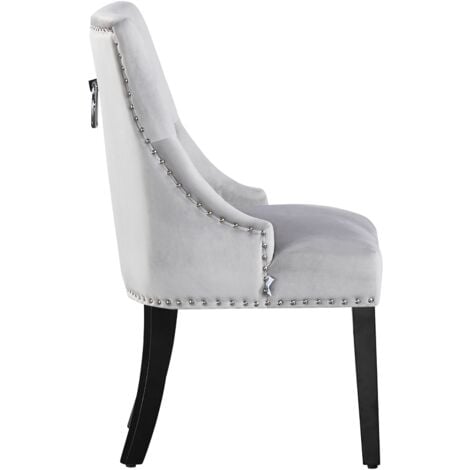 Single Windsor Velvet Dining Chair - Ergonomic Scoop Knockerback and Solid Wood Legs - Tufted Side chair for Dining Room Kitchen Living Room - Light Grey