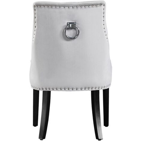 Single Windsor Velvet Dining Chair - Ergonomic Scoop Knockerback and Solid Wood Legs - Tufted Side chair for Dining Room Kitchen Living Room - Light Grey