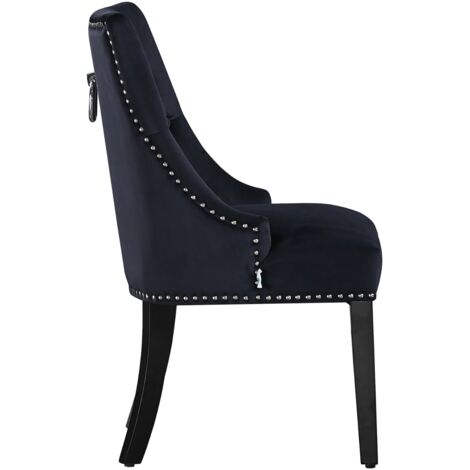 Single Windsor Velvet Dining Chair - Ergonomic Scoop Knockerback and Solid Wood Legs - Tufted Side chair for Dining Room Kitchen Living Room - Black