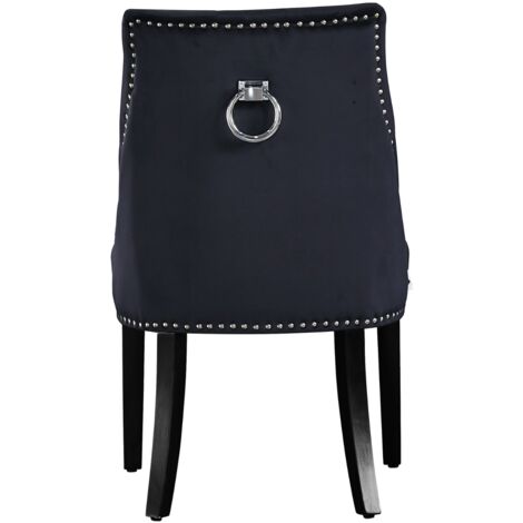 Single Windsor Velvet Dining Chair - Ergonomic Scoop Knockerback and Solid Wood Legs - Tufted Side chair for Dining Room Kitchen Living Room - Black