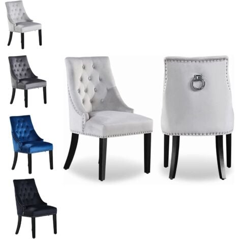 Windsor Velvet Chair | Tufted Velvet Chair | Door Knocker | Studded | Dining Chair | Accent Chair | Dresser Chair | SET OF 2 - LIGHT GREY
