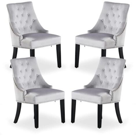 Windsor Velvet Tufted Chairs | Light Grey | Set of 4