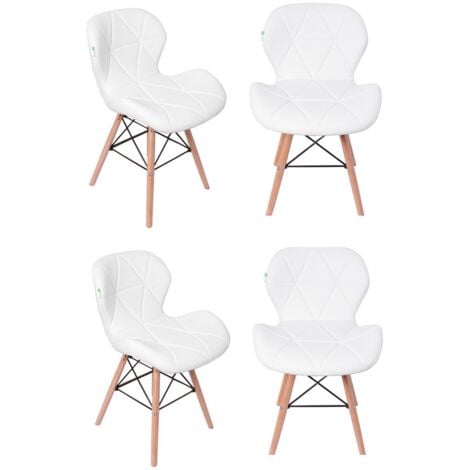 Cecilia Chair - Faux Leather | Modern Retro Dining Chair | Backrest | Upholstered Chair | Kitchen chair | Living Room | Chair for Dining Room | Bedroom Chair | (White - SET OF 4)