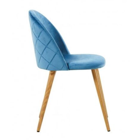 Single Lucia Velvet Dining Chair - Upholstered Curved Back Modern Dining Chair w/ Wooden Legs - Blue
