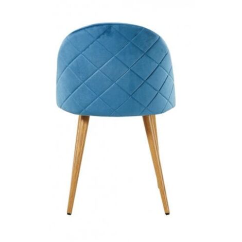 Single Lucia Velvet Dining Chair - Upholstered Curved Back Modern Dining Chair w/ Wooden Legs - Blue