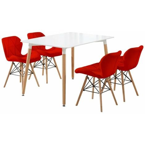 Cecilia & Halo Dining Set | Faux Leather Dining Chair | 5 Piece Set | White Table & Red Chair | SET OF 4 CHIARS |