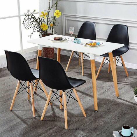 Halo Dining Table Set | 4 Eiffel Chairs | Retro Style | Dining Chairs, Kitchen Chairs, | White Table & Black Chairs